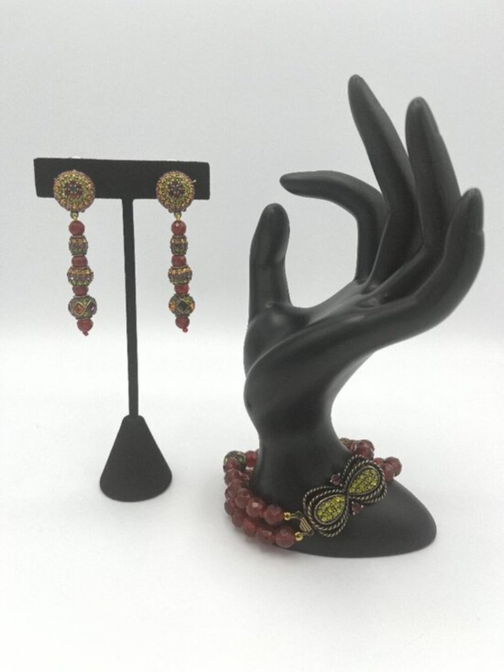 Heidi Daus Signed Crystal Faceted Glass Beaded Bracelet and Drop Earring